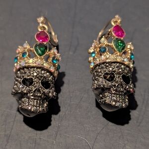Betsey Johnson Skull Earrings with Pink and Green Accents
